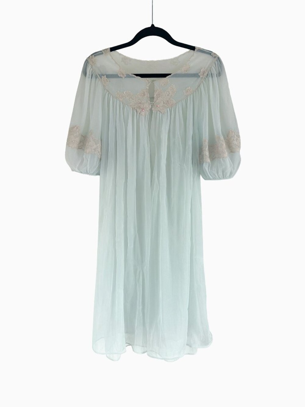 Vtg Kayser Mint Chiffon Fairy Peignoir S Lace Bell Sleeve Sheer Nightgown Fairy